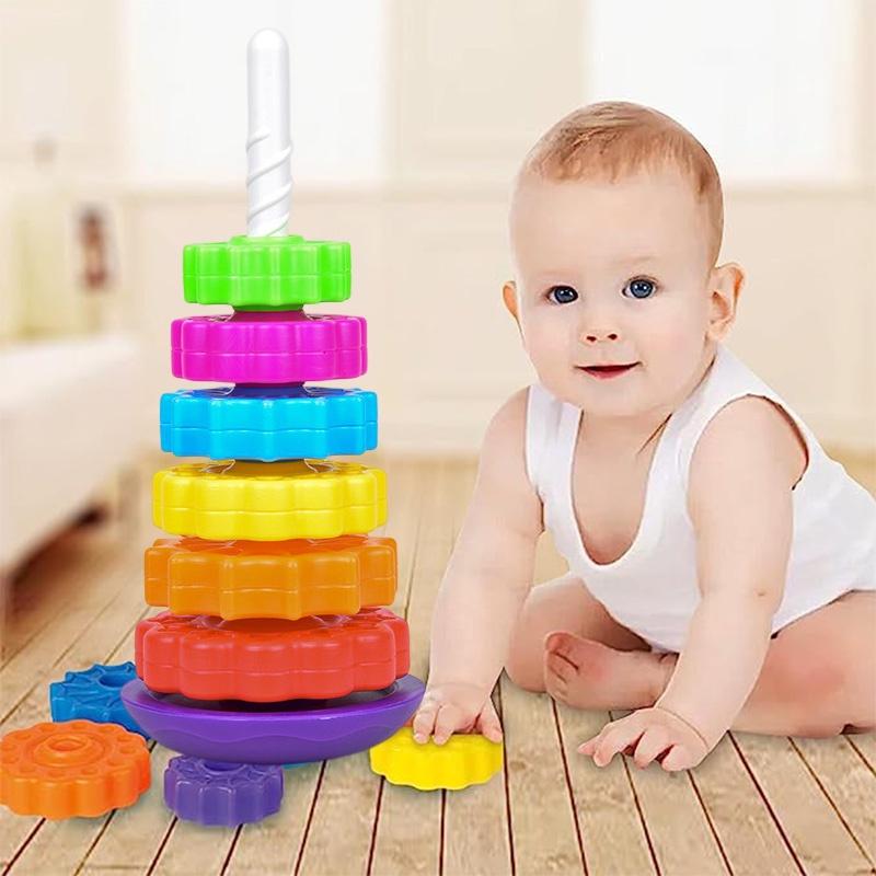 Rainbow Rotating Baby Early Education Stacking Circle Children's Educational Toy