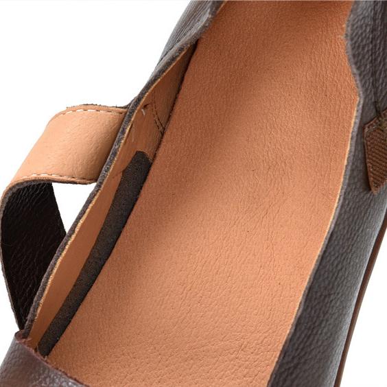 Johnature Retro Genuine Leather Square Toe Flat Shoes Soft Sole Handmade Solid Color Women's Shoes