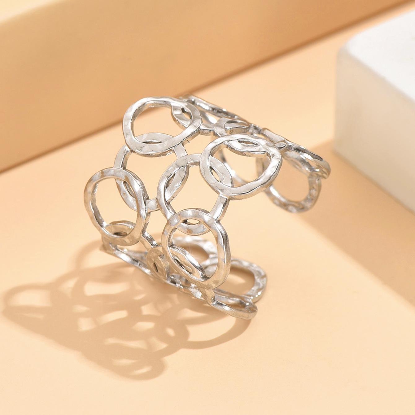 Exaggerated Geometric Circle Textured Stainless Steel Adjustable Ring
