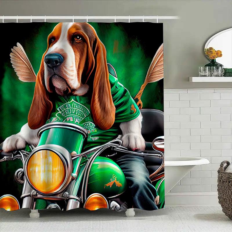 Custom Bathroom Decor Shower Curtain Unique Motorcycle Enthusiast Pet Print Green Irish Pub Motto Fabric Waterproof Room Decorat