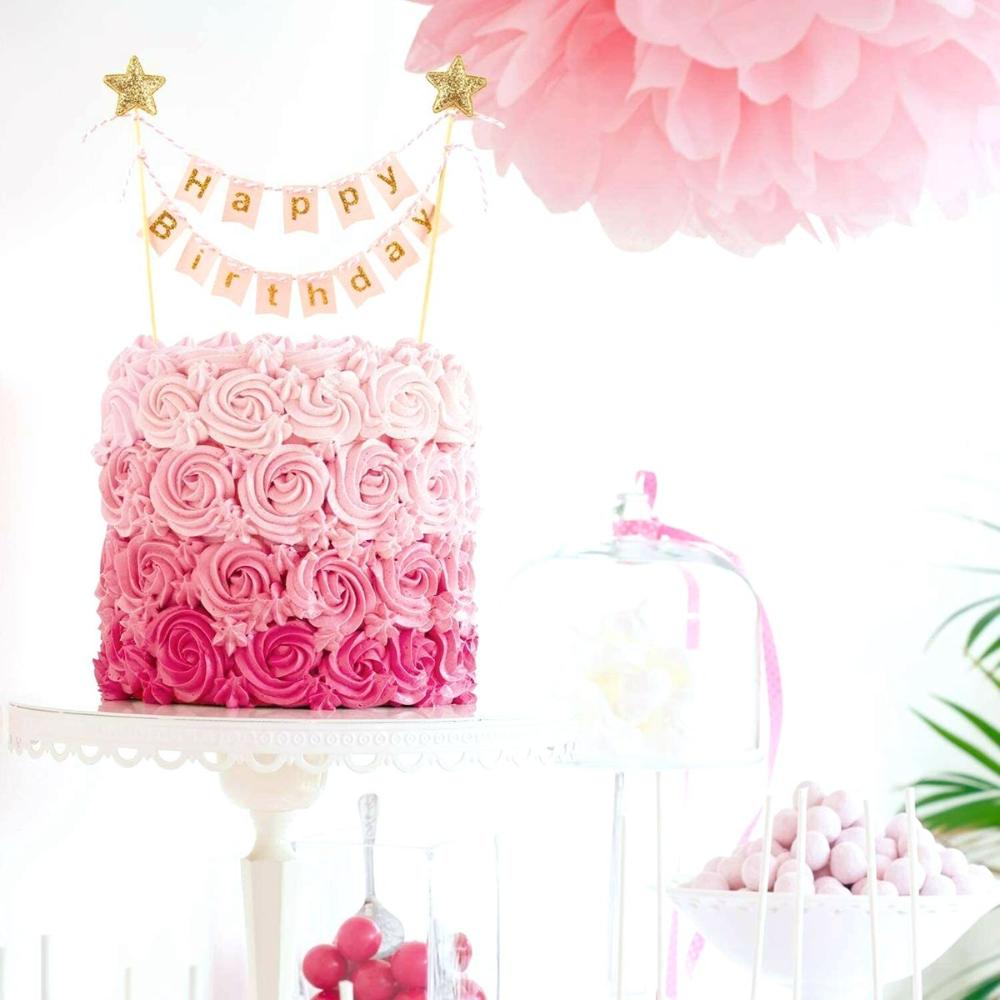 Adults Boys Girls Stars Bunting Banner Gold Cake Topper Cake Flags Party Supplies Baking Decoration