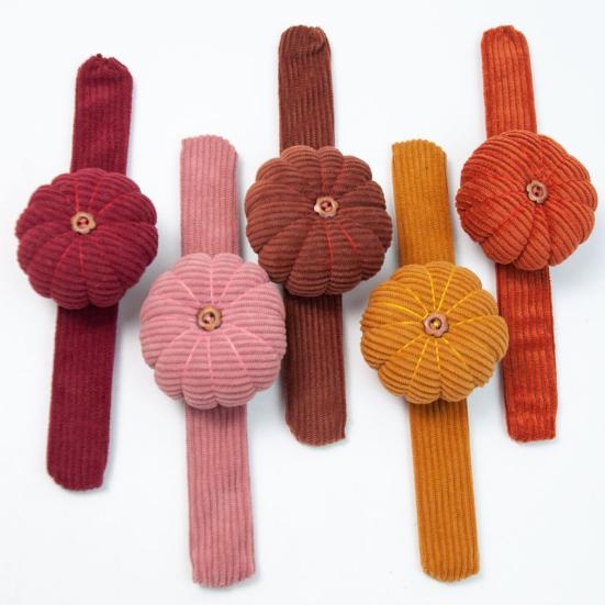 Pumpkin Shape Wrist Pin Cushion with Adjustable Snap Band Soft Corduroy DIY Needlework Craft Sewing Quilting Needles Holder Pincushion Sewing Supplies