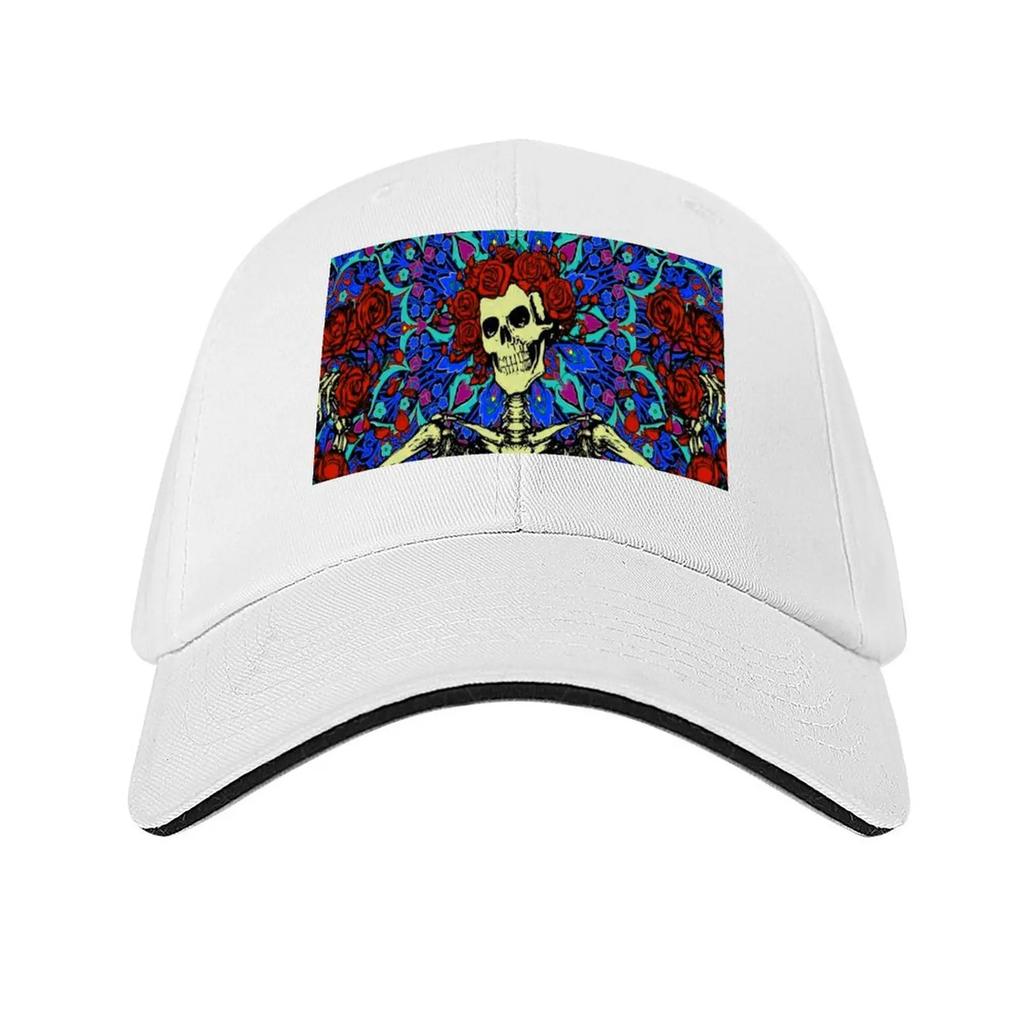 Psychedelic Grateful Day of the Dead Roses Skeleton Baseball Cap Fashionable Icon Designer Cap Mens Womens