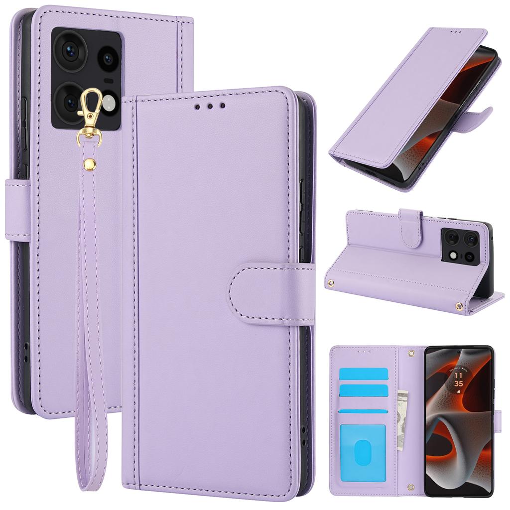 SY-003 For Motorola Edge 50 Pro 5G Case PU Leather Stand View Phone Wallet Cover with Hand Strap
