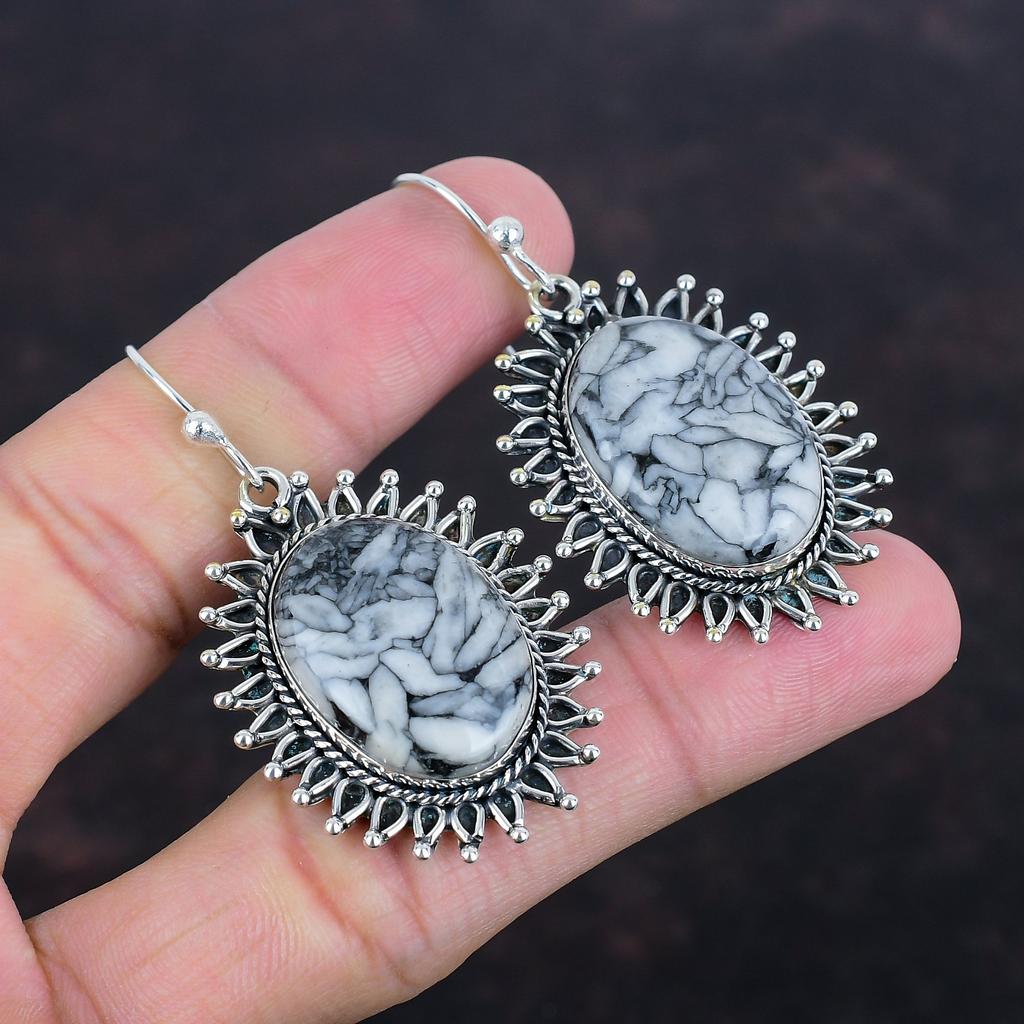 Pinolith Jasper Earring Original Gemstone Handmade Jewelry 925 Sterling Silver Earring Antique Earring Pinolith Jasper Jewelry Gifts For Her