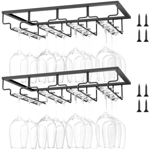 RILIHII Hanging Wine Glass Holder, Holds 2 Glasses or 4 Glasses, Wine Glass Hanger, Wine Glass Storage, Drying/Draining, Suitable for Glass Feet Width