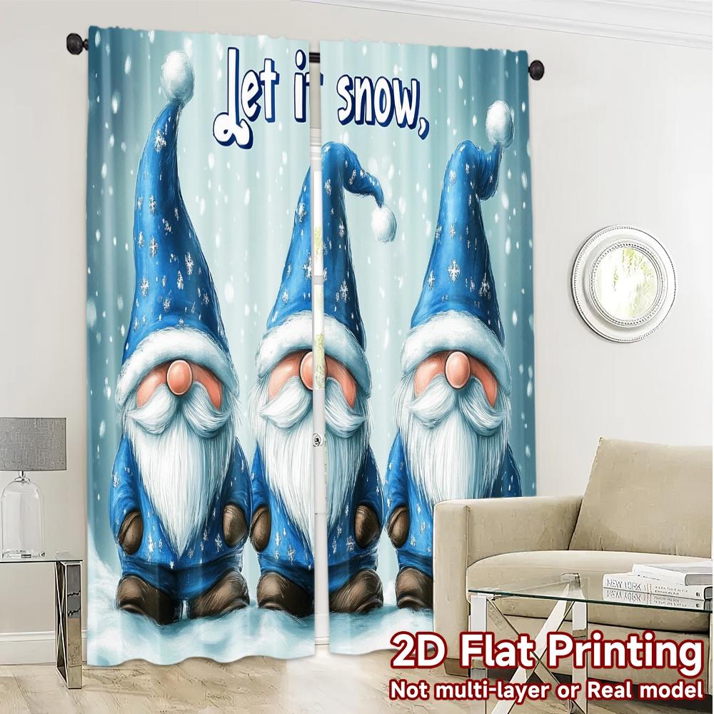 2pcs,Curtains Cute Gnomes Snowy Season (3) Chic Curtain Chic Prints Light Filtering Curtains Outdoor Decorations Ldeal for