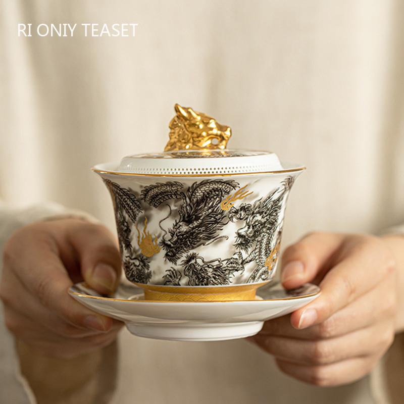 

Китайский дракон ручной работы керамическая гайвань чашка для чая бытовая красота заварник для чая портативная чаша для чая фарфоровый чайный сервиз аксессуары 160 мл 11.7x10..5cm 160ml