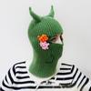 Green Elf Cow Horn Unisex Knit Hat - Cute, Warm Wool Balaclava for Autumn/Winter.