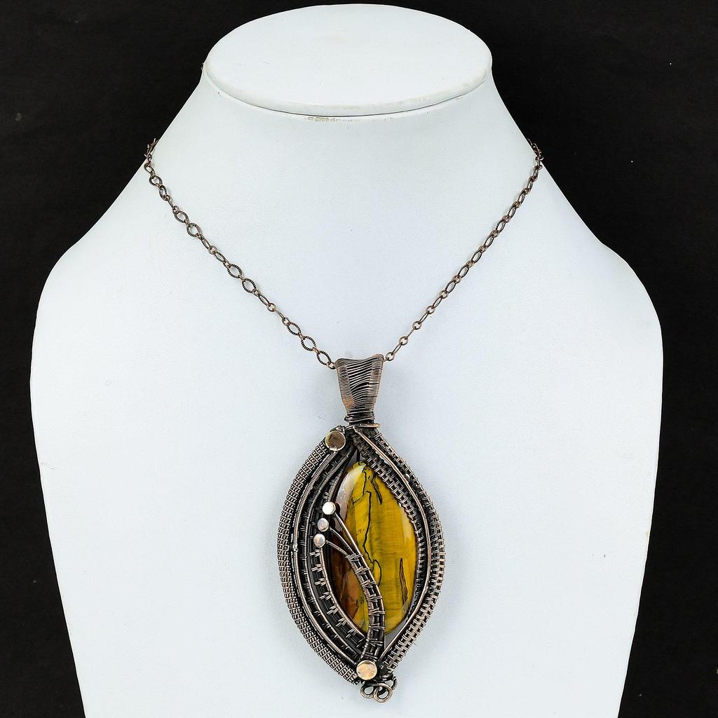 Tigerauge Anhänger Kupferdraht umwickelt Anhänger Unikat Kupfer Design Schmuck handgemachter Anhänger echter Edelstein Schmuck Jahrestag Geschenk für Mama
