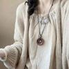 Wood Round Ring Pendant Necklace Adjustable Long Sweater Chain Vintage Handmade Collar Necklace Statement Jewelry