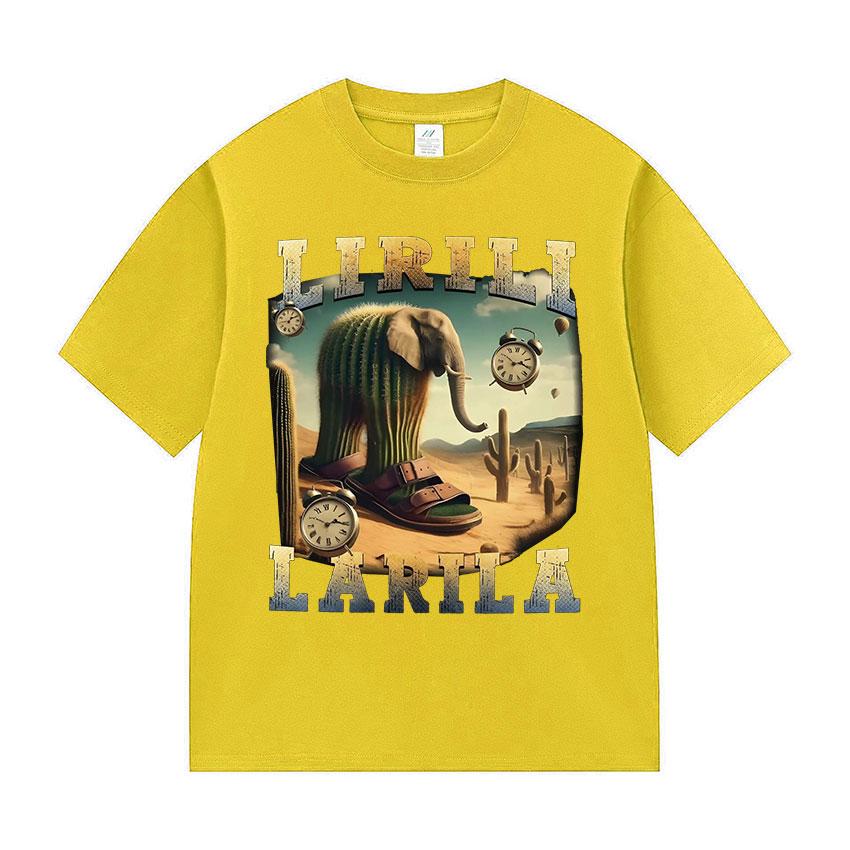Lirili Larila Elefant mit Sandalen Lustiges Meme T-Shirt Herren Vintage Oversized T-Shirts Unisex Lässig Hochwertige Baumwoll-T-Shirts