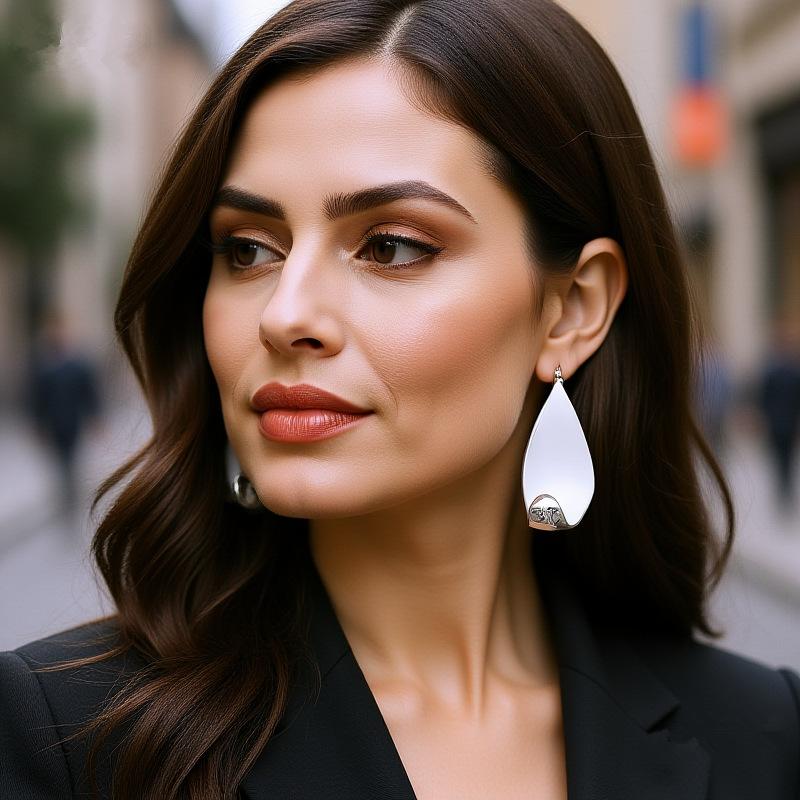 Retro cream leaf earrings, white oil dripping leaf roll earrings, fashionable and elegant, niche design women's earrings.