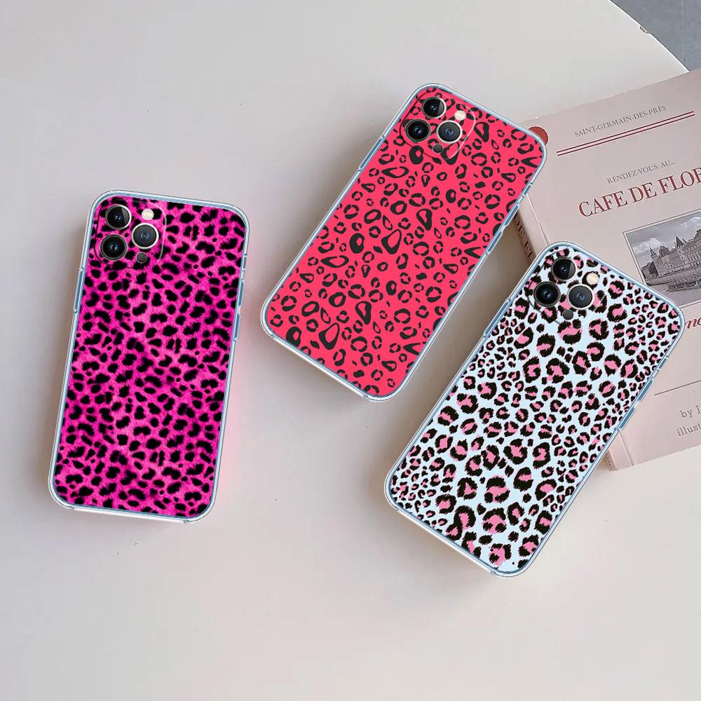 PP51 Pink Leopard Soft Shell Transparent Phone Case for Motorola Moto G7 G8 G9 G84 G85 G73 G24 G15 Z2 Play Power Plus