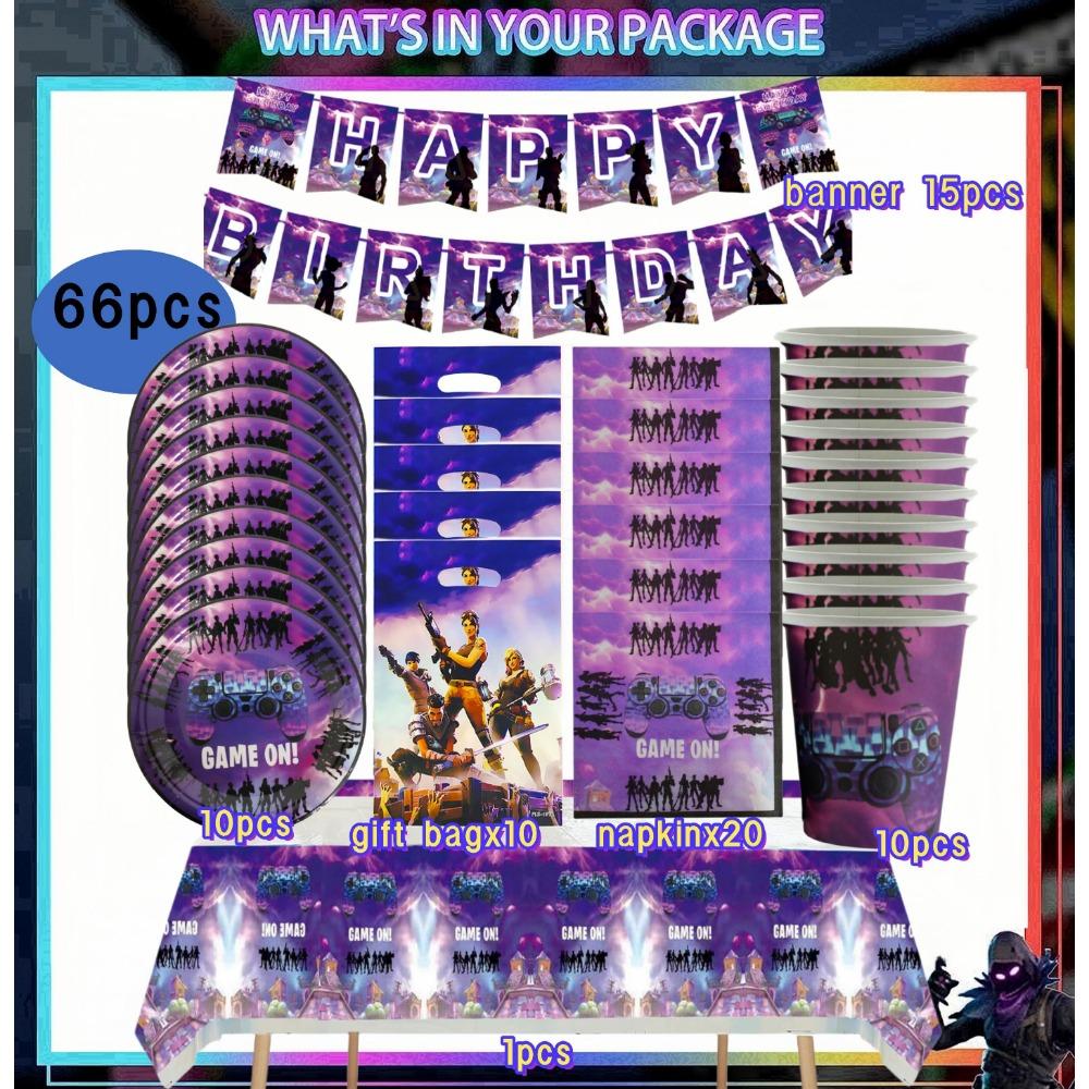 Shooting Game Fortnition Birthday Party Decoration Tableware Set 10people Backdrop Alpaca Balloon Baby Shower Kid Party Supplies