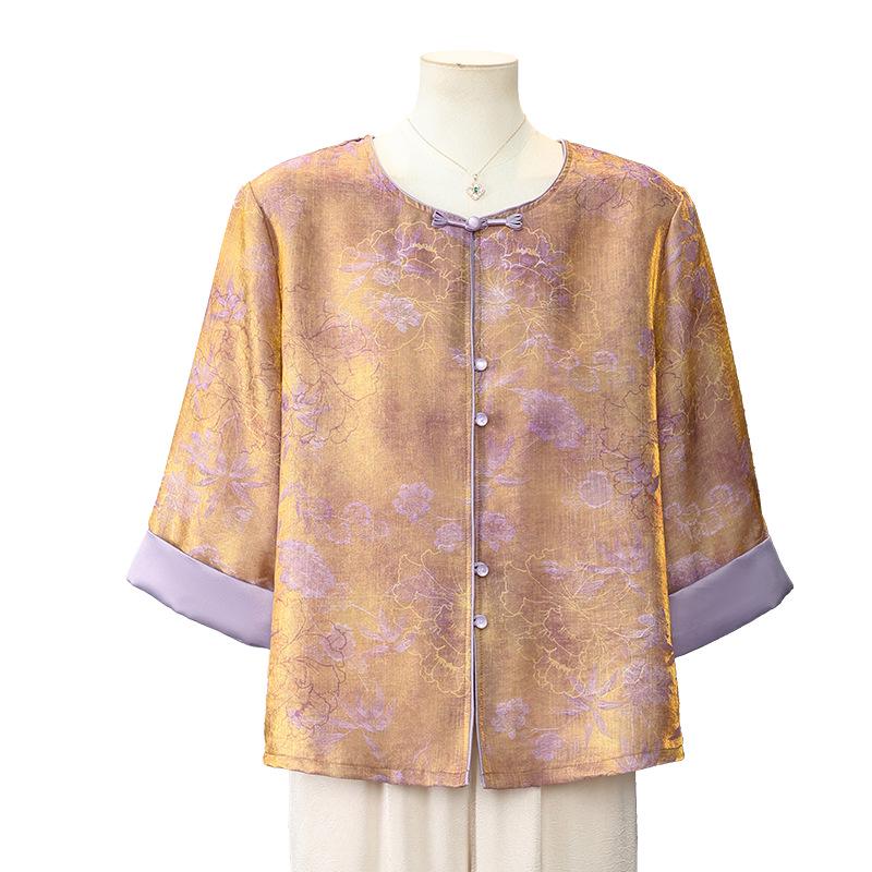 Fashionable Chinese Style Spring/Summer Jacket for Middle-aged and Elderly Women - 2026 Three-Quarter Sleeve Top