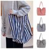 Multifunctional Canvas Shoulder Bag Large Capacity Shopping Bag Simple Stripe Handbag  Daily