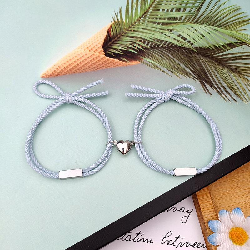 Elastic Heart Magnet Attraction Couple Bracelet Set 2 Pack Matching Rope Bracelets for Men Women