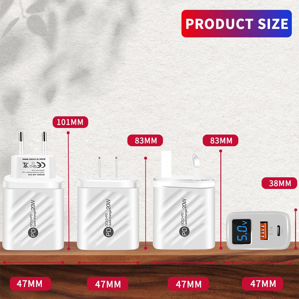 Chargeur USB PD 20W, Charge rapide, Type C, affichage numérique, adaptateur de Charge de téléphone, pour iPhone, Samsung, Xiaomi, Huawei, chargeur mural