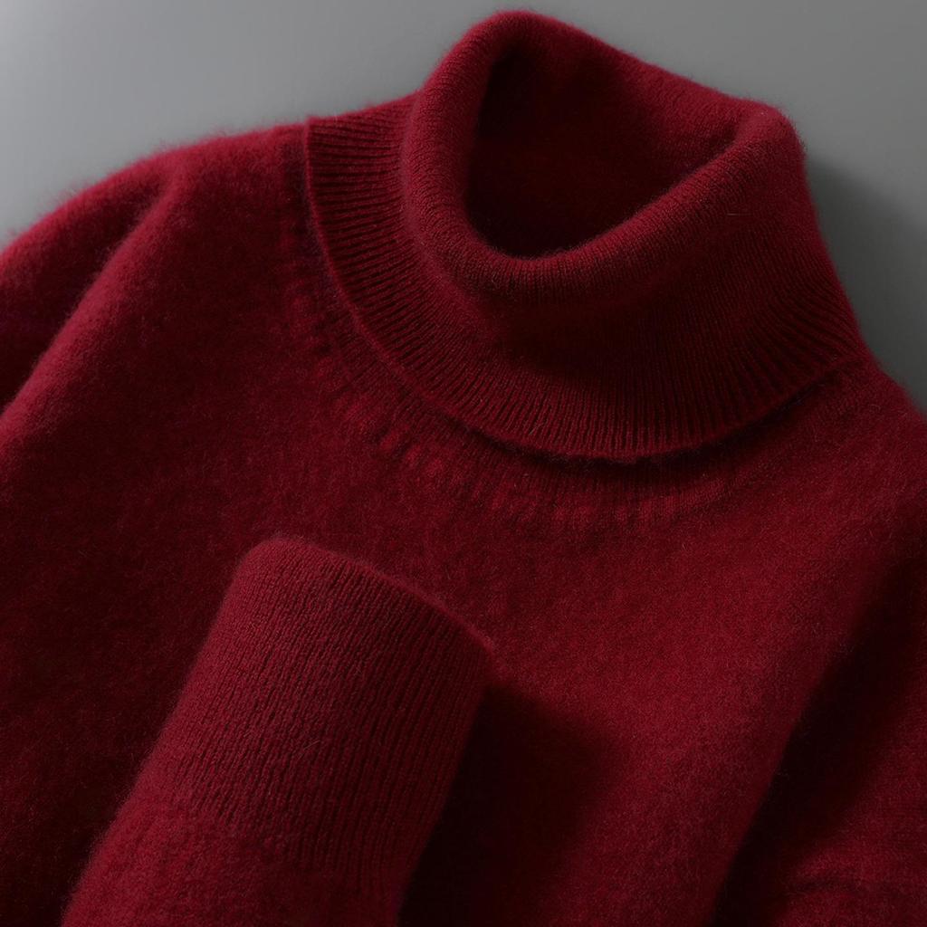 Men's 100% Pure Wool High Neck Pullover Sweater - Autumn/Winter Loose Knit Base Layer