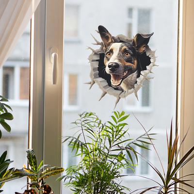 Gebrochenes Loch Niedlicher Welpe Glastüren und Fenster Hausverschönerung Dekorativer Fensterpfosten Elektrostatisches UV