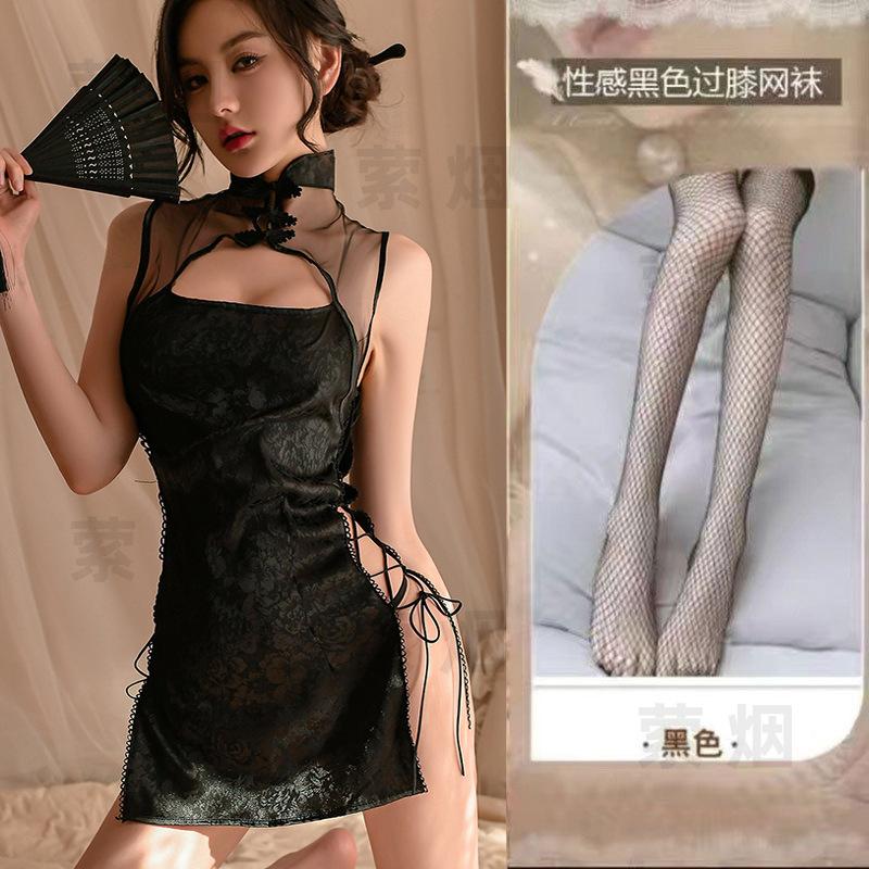 Sex underwear women's retro style sexy cheongsam uniform side open strap perspective role-playing free suit