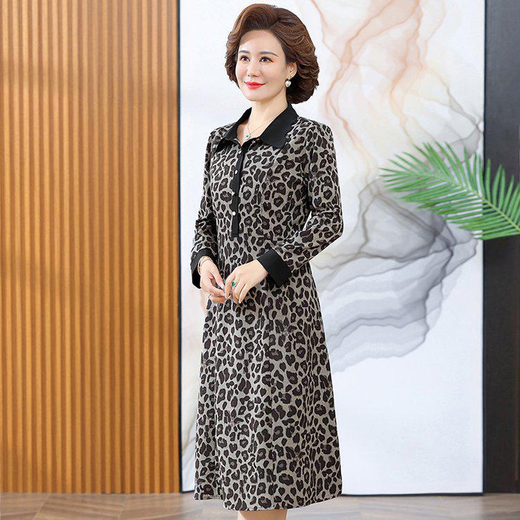 Elegant Leopard Print Dress 2023: Stylish Spring & Autumn Wear for Middle-aged Women