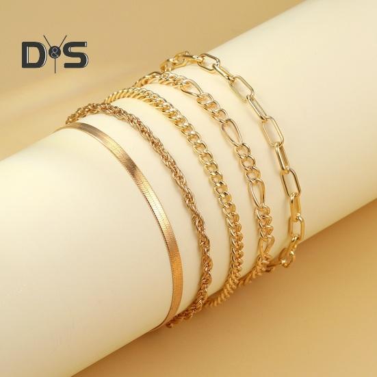 5 stk Damearmbånd Hummerklipslukking Justerbar hul kjede Ensfarget armbånd polert bohemsk stil Daglig slitasje Fest håndleddssmykker