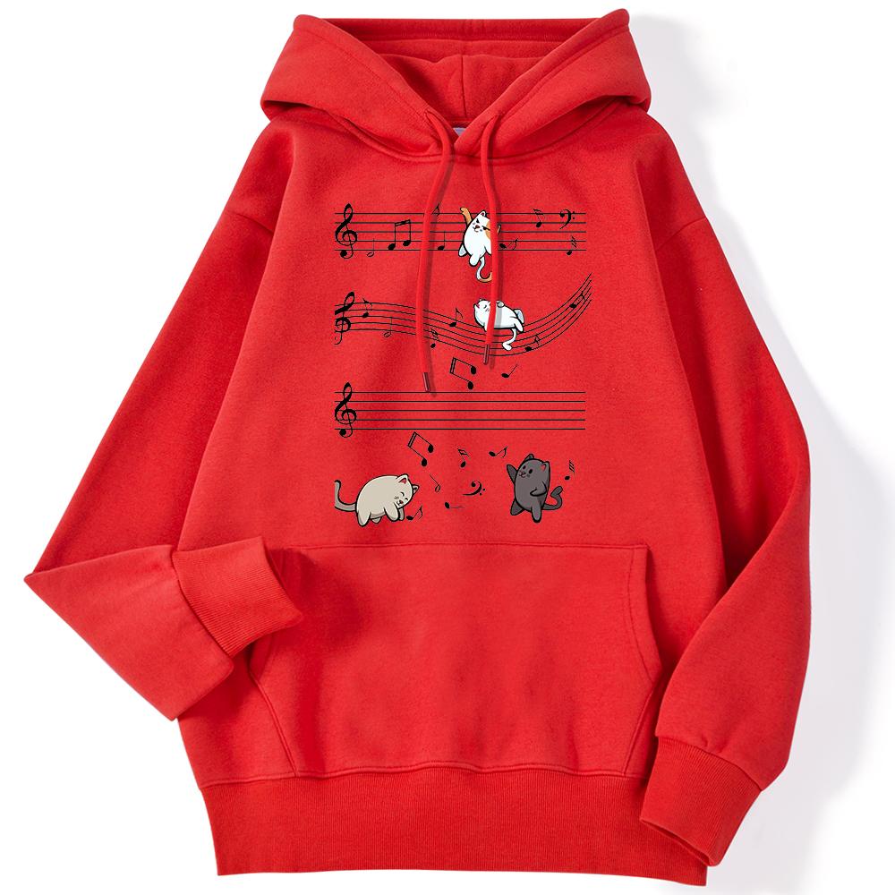 Women's Hoodie Musical Cats Music Note Printed Sweatshirt Long-sleeved Strecth Comfortable Hooded Women's Pullover