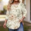 Women's Fashionable Casual Floral Print Plus Size Three-Quarter Sleeve Round Neck Top With Curved.
