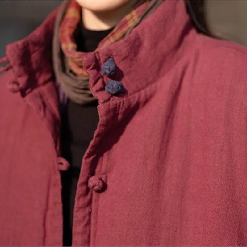 Johnature Frauen Chinesischen Stil Winter Parkas Einfarbig Taste Warme Mäntel Plus Baumwolle Frauen Vintage