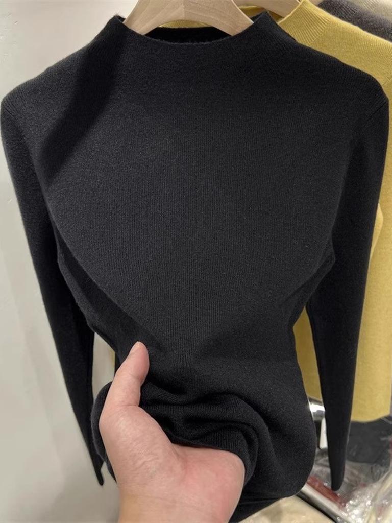 Semi-turtleneck inner bottoming shirt long-sleeved sweater solid color autumn and winter new thermal top knitted sweater women