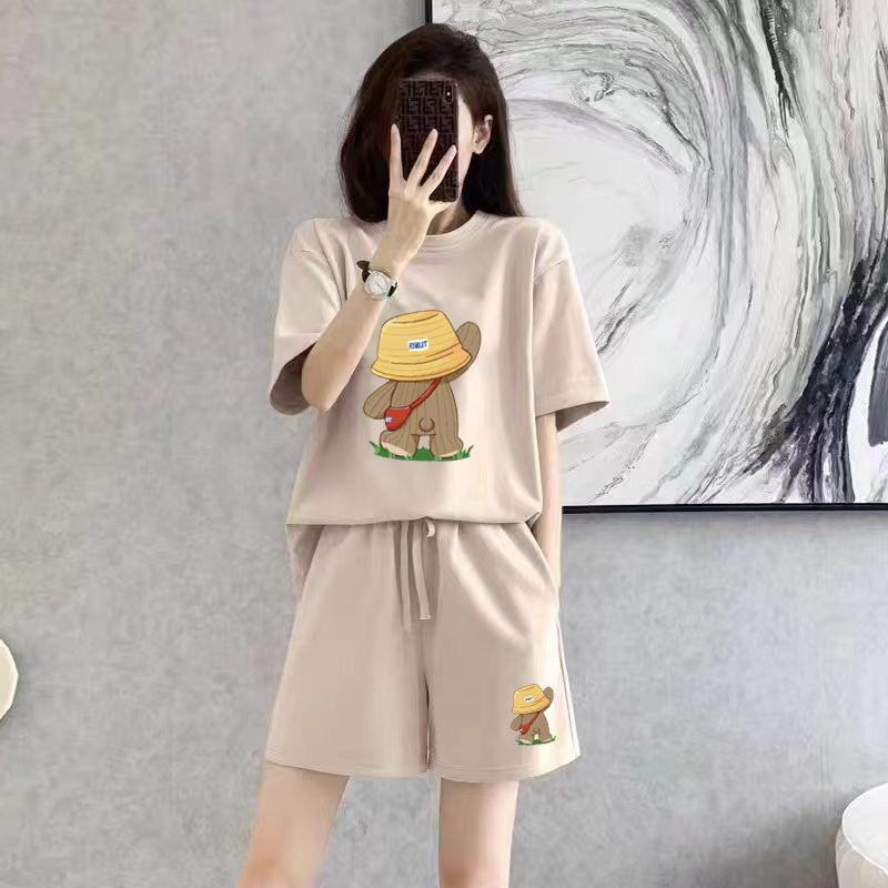 Damen Plus Size 2-teiliges Set Sommer Lässig Mode Kurzarm Shorts Set Reine Baumwolle Locker Sport Zweiteiler