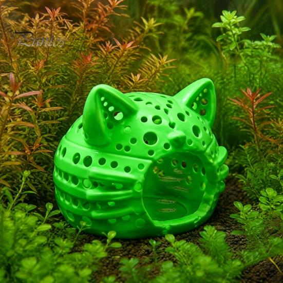 Aquarium Landscaping Decor Shrimp Cave, Cat Head Fish Hideout with Suction Nano Tank Cup, Decorative Cave for Betta Tanks Non-toxic