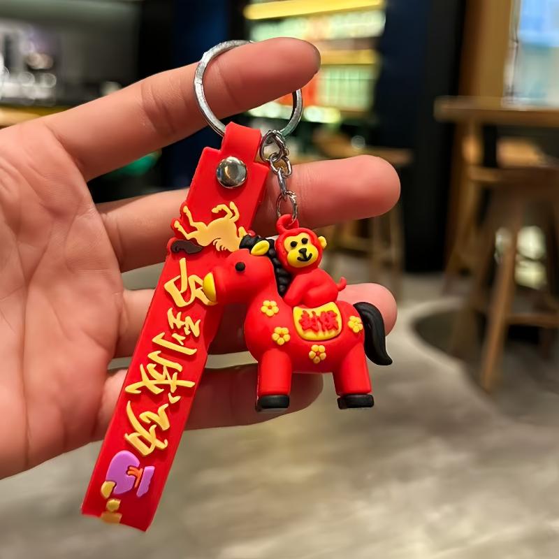 Söt Tecknad Häst Nyckelring Zodiak Häst Berlocker Bilnyckelring Mode Ryggsäck Hänge Dekorationstillbehör Nyårsgåva