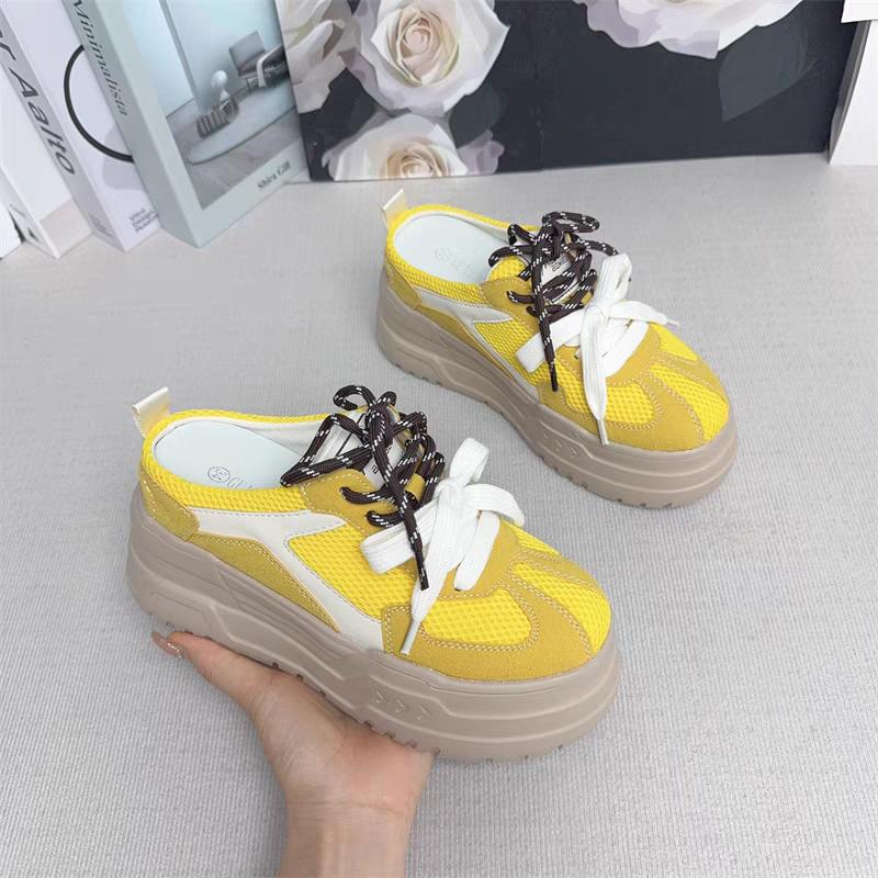 

Fashion 2025 Ladies Shoes Closed Toe Women s Slippers Fashion Outdoor Casual New Lace-up Mesh Color Matching Comfortable Casual Shoes 39 жёлтый