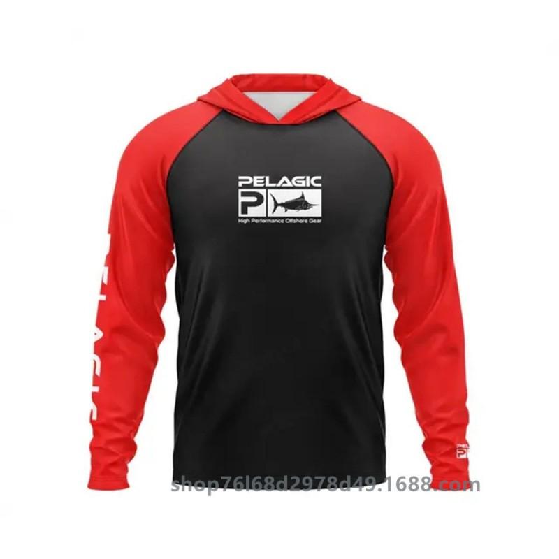 Mens UPF 50 Quick-Dry Fishing Shirt With Hood Long Sleeve Sun Protection Top Outdoor Angling Wear