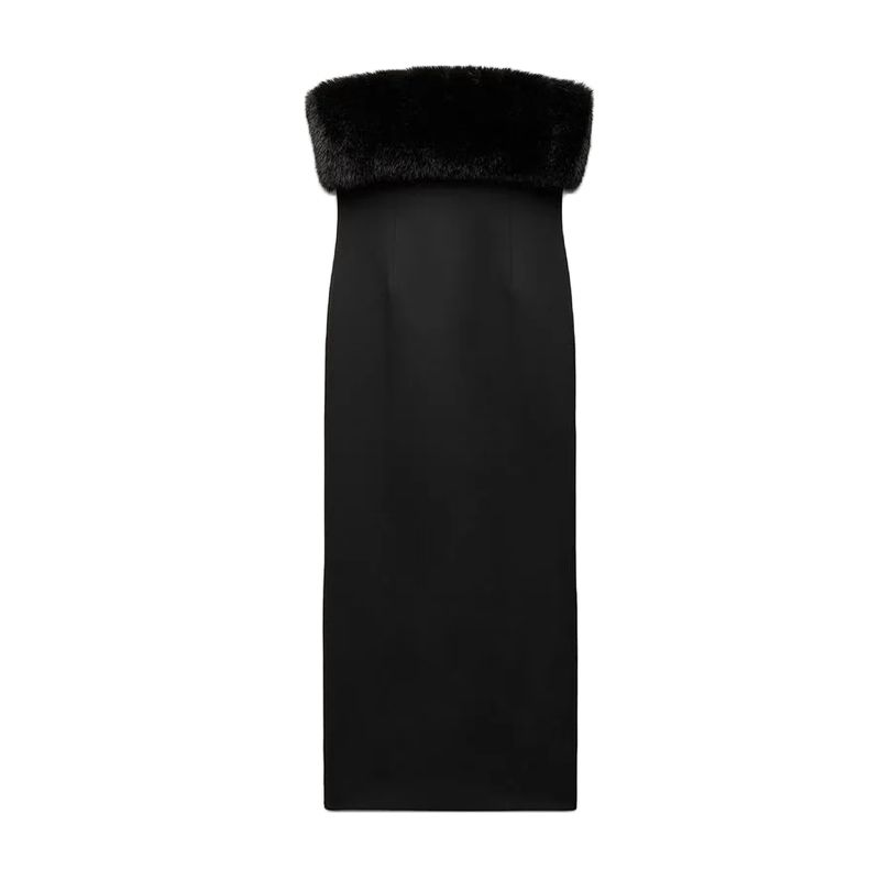 

Za Autumn and Winter New Women clothes off-Neck Artificial Fur Effect Tube Top Formal Dress Long dress Dress 4772243 Black L