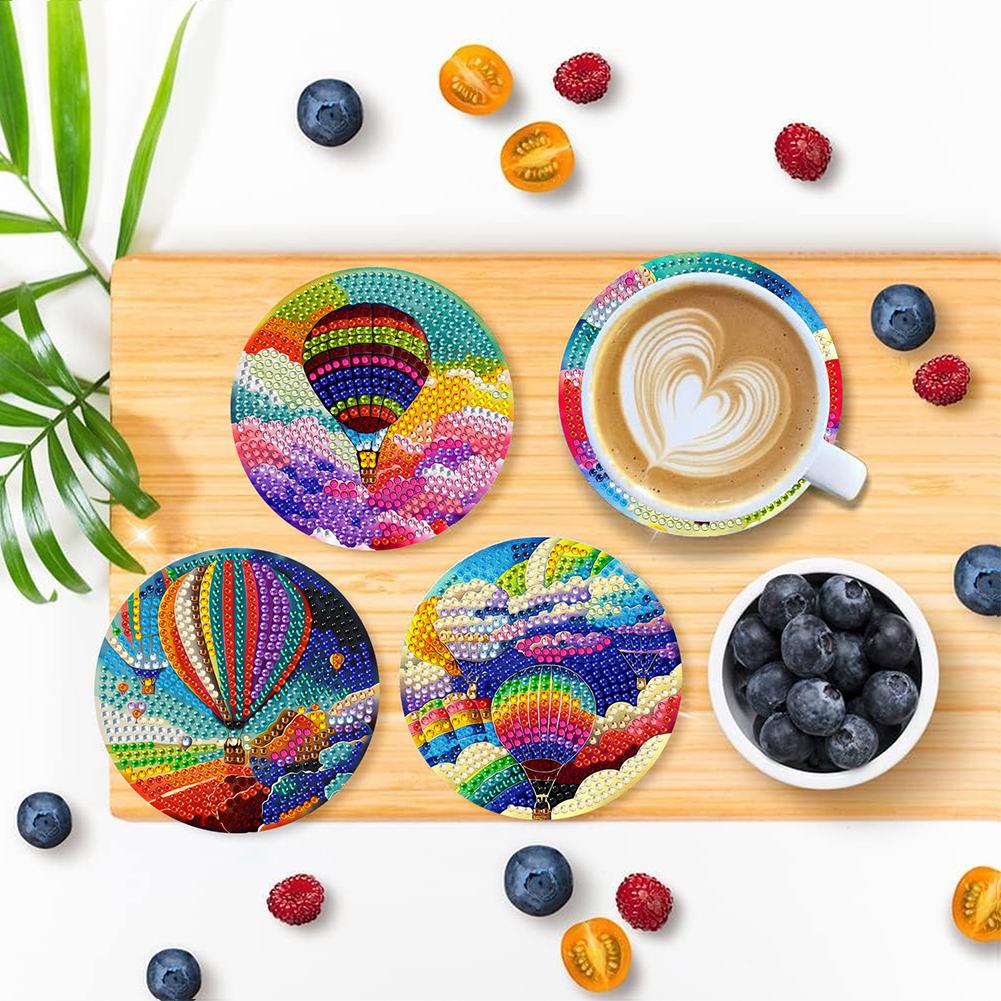 6Pcs Diamond Painting Coasters Balloon DIY Diamond Art Coaster DIY Diamond Crafts Projects for  Adults Gift