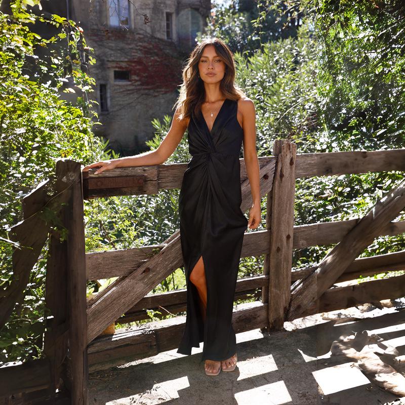 2024 Spring/Summer Sexy Deep V Sleeveless Backless Evening Dress for Women