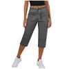 Women Elastic High Waist 3/4 Pant Casual Fit Wide Capris Leg Pants Trousers With Pockets