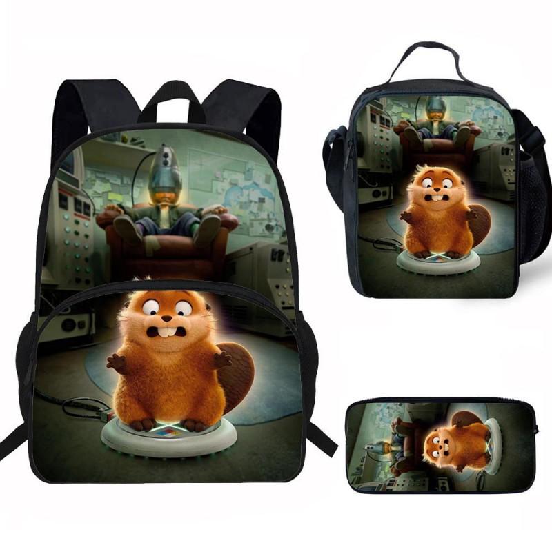 Kids Backpack Set With Lunch Bag Pencil Case - Cartoon Animal Design Grade 1-2 Students Ergonomic Spine Support Oxford