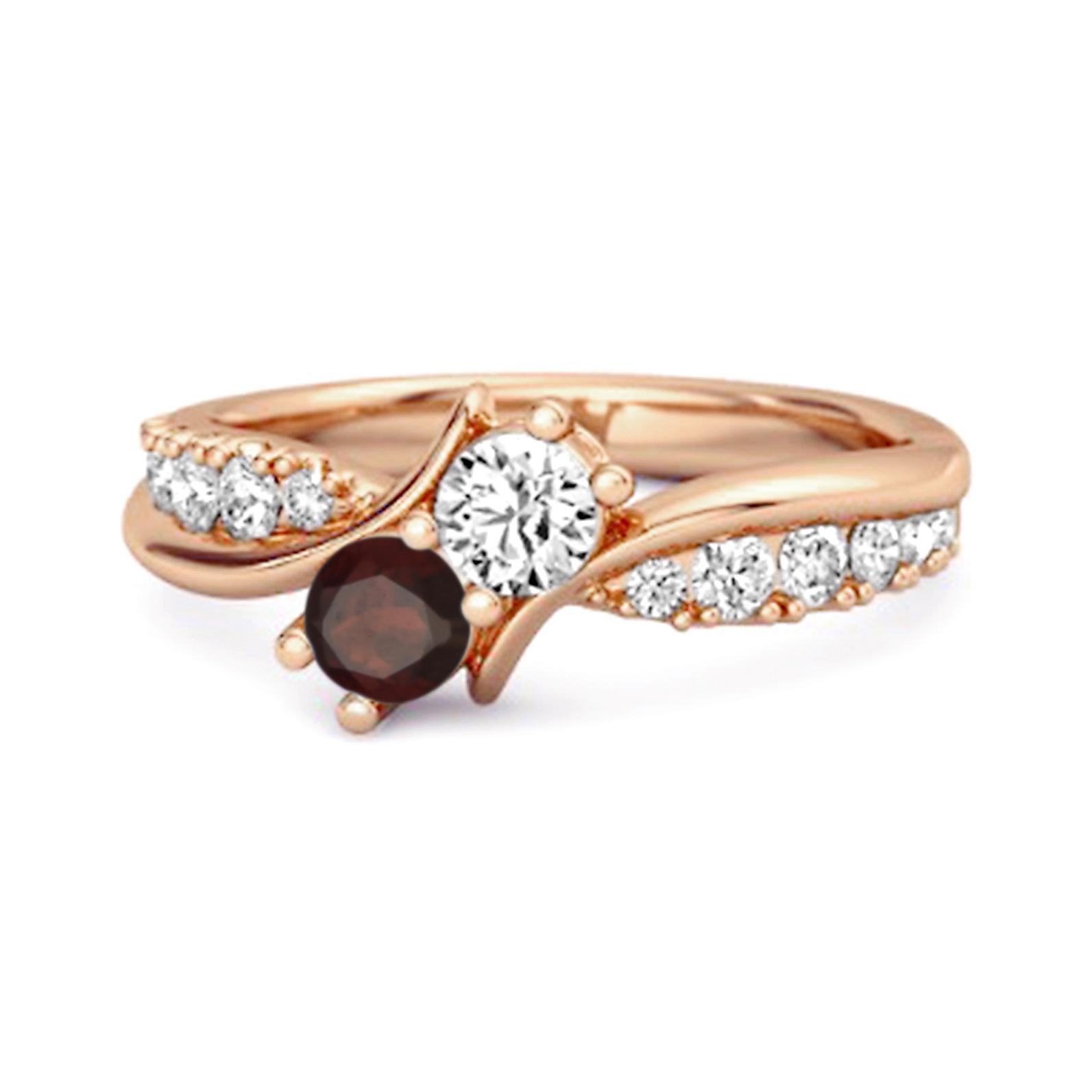 Garnet Twin Stone pave Ring - 925 Sterling Silver Rose Gold Vermeil 8.5