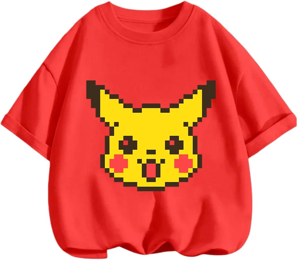 Breathable Summer Short Sleeve T Shirt Pikachu Casual Leisure Style Classic Cartoon Design For Children 3 To 14