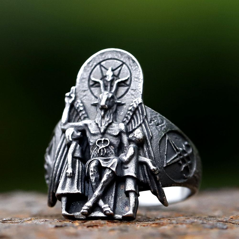 Ew Vintage Ring Luzifer Satan Siegelring für Männer mit Anubis Edelstahl Mode Punk Schmuck Geschenk Großhandel