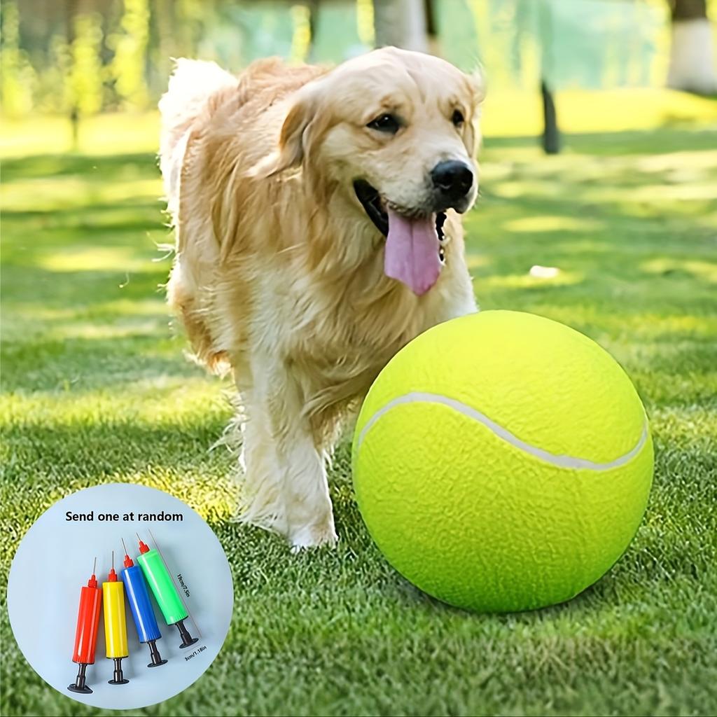 1pc 9.5inch Extra Large Inflatable Tennis Ball with Pump, Rubber Chew Toy for Medium and Large Dogs, Indoor & Outdoor Interactive Training Supplies