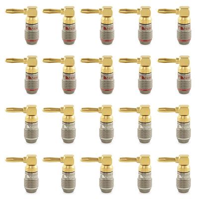 Nakamichi FanLock Excel Series 24k Gold Plated Right Angle Banana Plugs 10 AWG 18 AWG Gauge Size 4mm for Speaker Amplifier Stereo Home Theater Radio