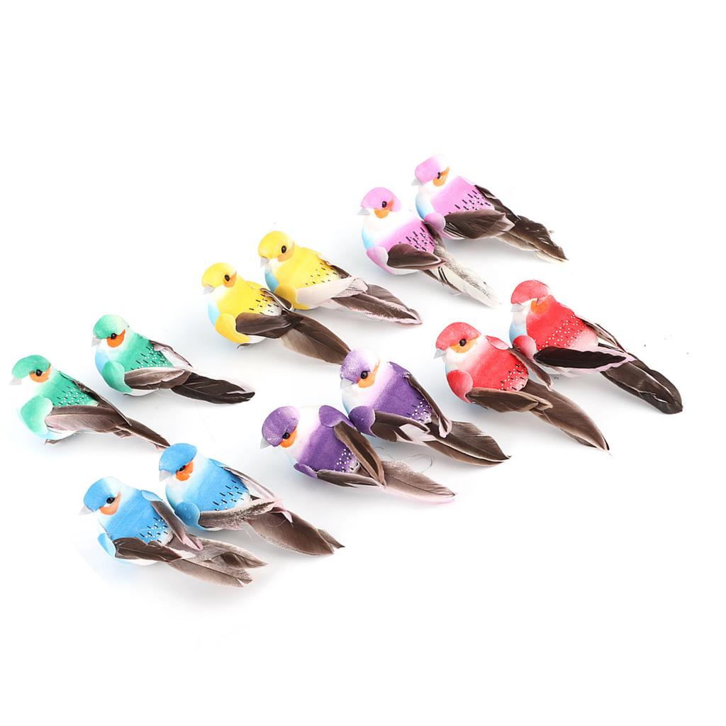 12 bucăți drăguț cu pene artificiale pasăre colorată simulare spumă pasăre plantă grădină decorare artizanat