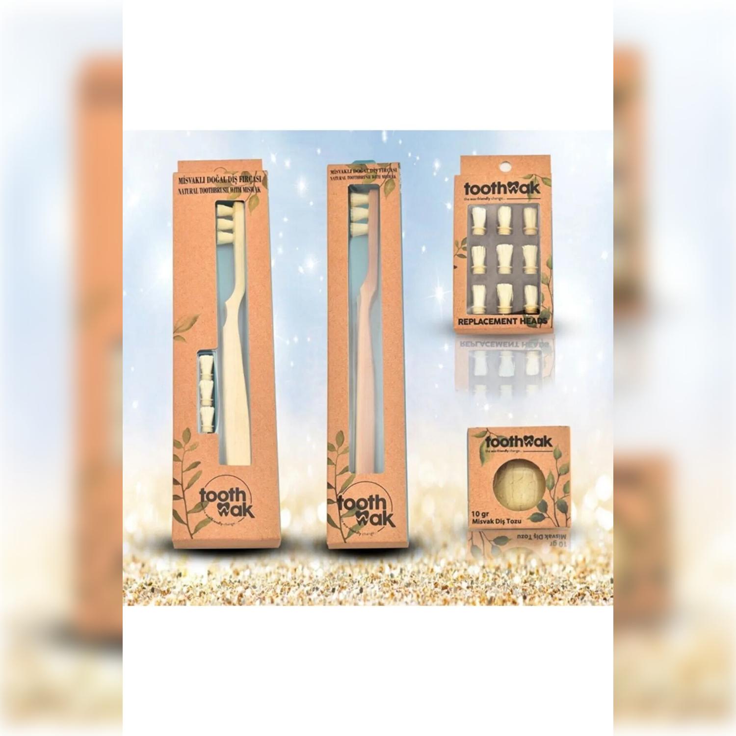 

Luxury Miswak-Head Toothbrush – Classic Brush with Replacement Heads & Organic Miswak Powder – Natural Toothbrush