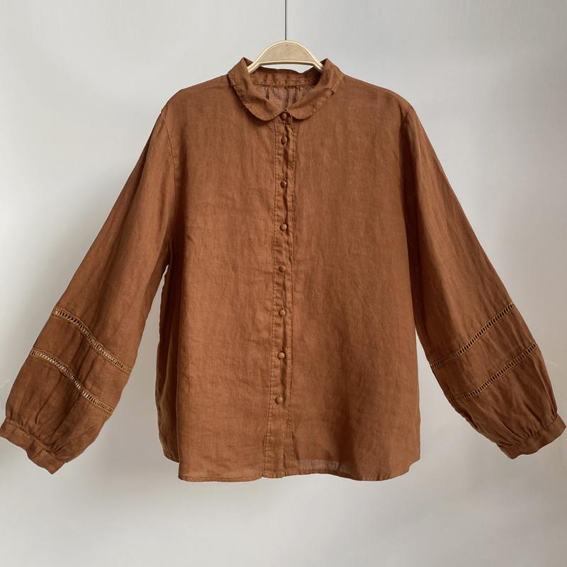 

Johnature винтажные льняные женские блузки весенние с отложным воротником нерегулярные открытые женские рубашки One Size темно-оранжевого